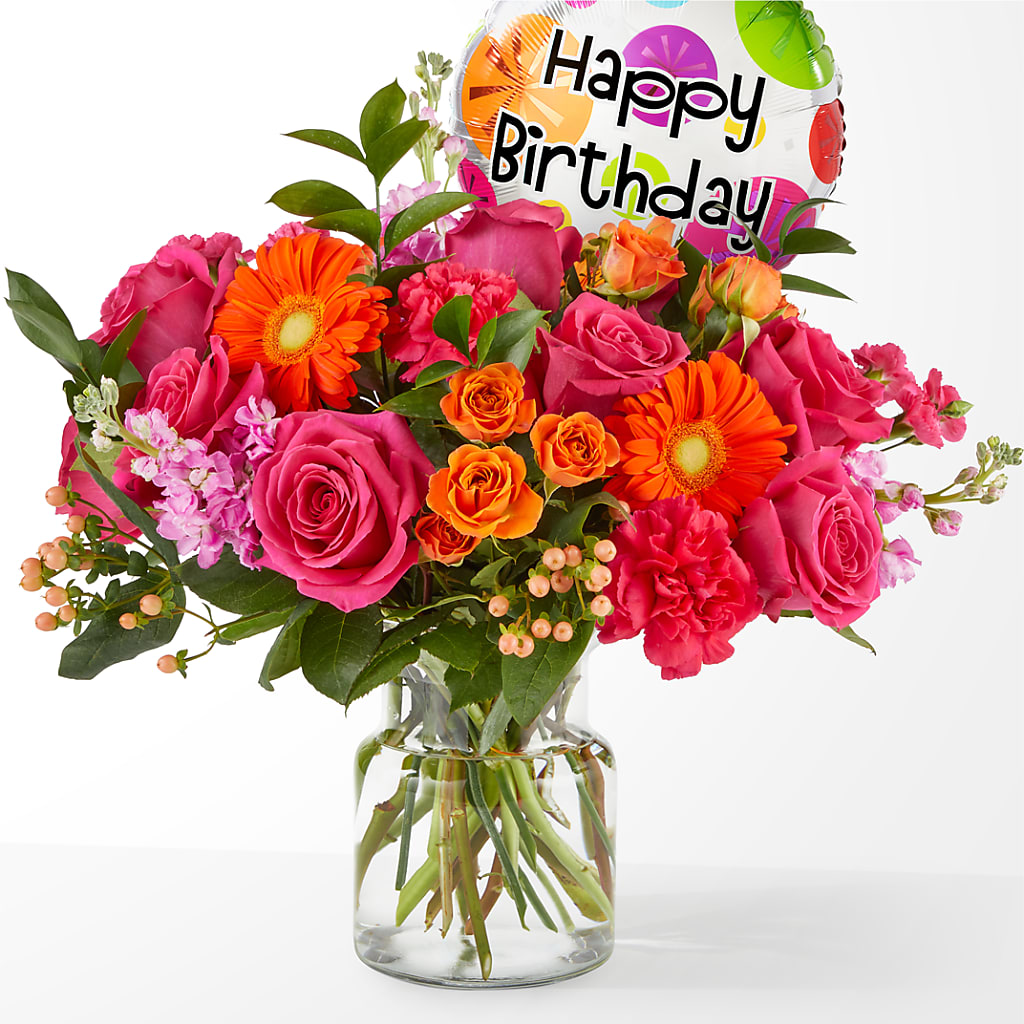 Fiesta Bouquet with Birthday Balloon – Citiflowers, Silver Spring MD