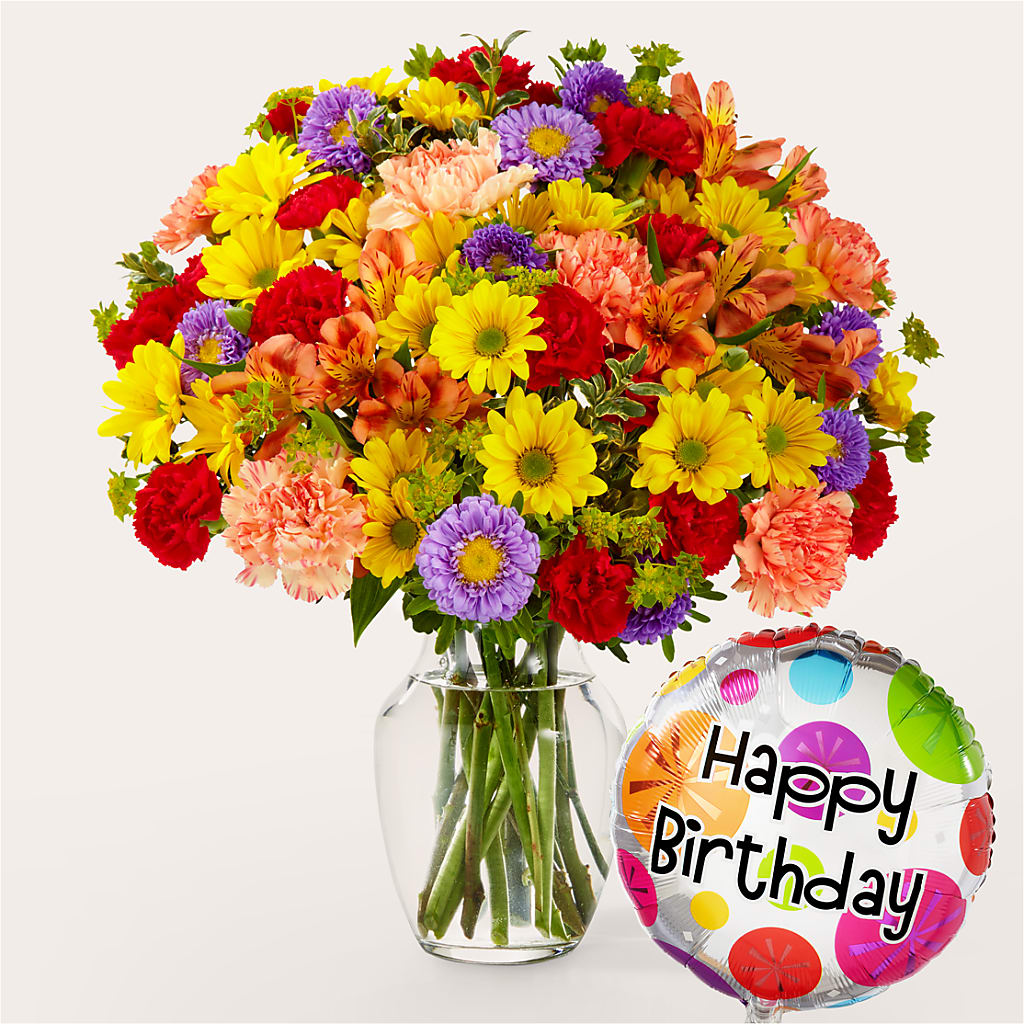Kaleidoscope Bouquet with Birthday Balloon – Citiflowers, Silver Spring MD