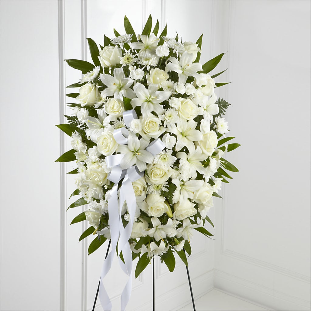 Exquisite Tribute Standing Spray-White Ribbon – Citiflowers, Silver Spring MD